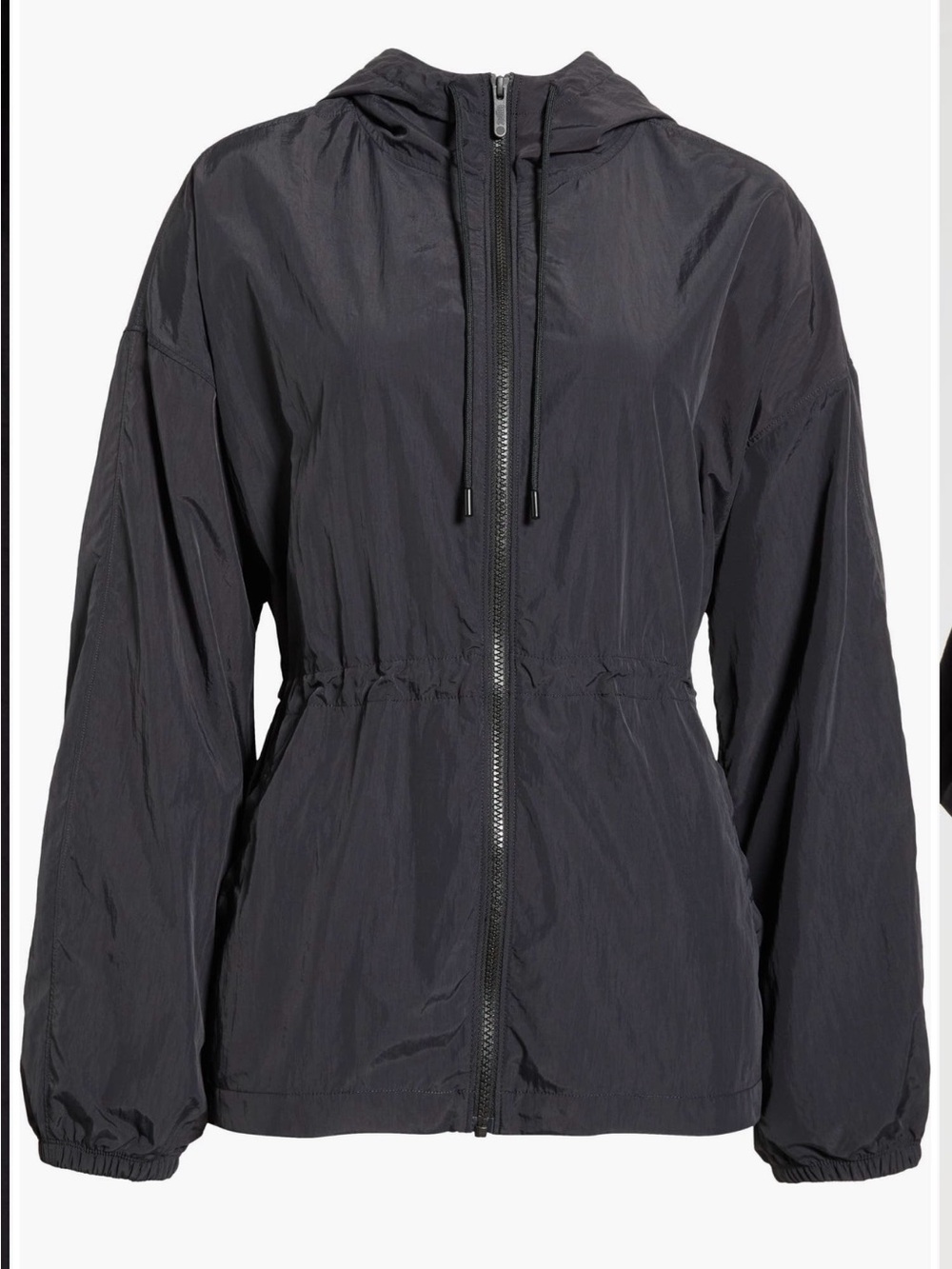 NEW Zella Black Hooded Day To Day Cinched Waist Windbreaker Jacket